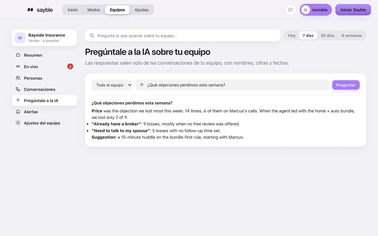 Pregunta sobre tu equipo, con palabras simples.