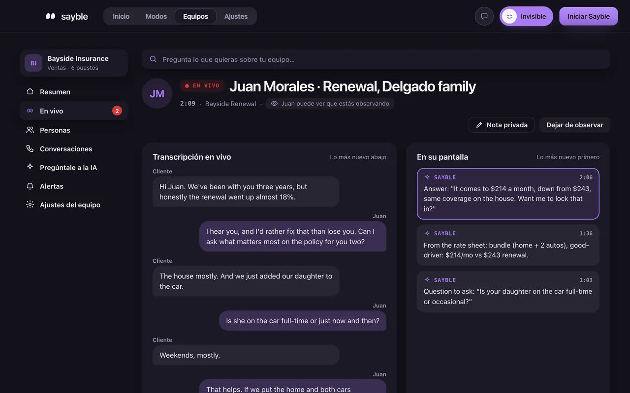 Mira cualquier llamada mientras ocurre.